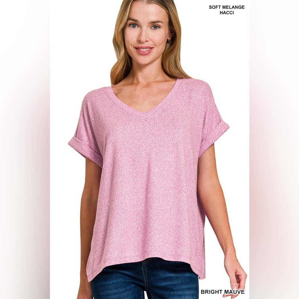 🆕 Zenana SOFT MELANGE HACCI V-NECK TEE